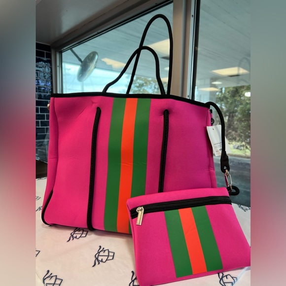 - Parker & Hyde - Pink with Red & Green Stripe adjusts size. - Picture 6 of 8